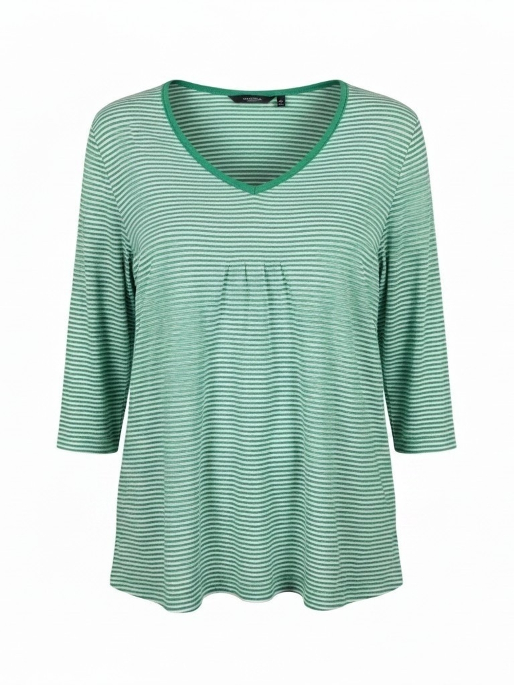 ULLA POPKEN | Green White Stripe Soft Modal V Neck Swing‎ Tee | 24/26